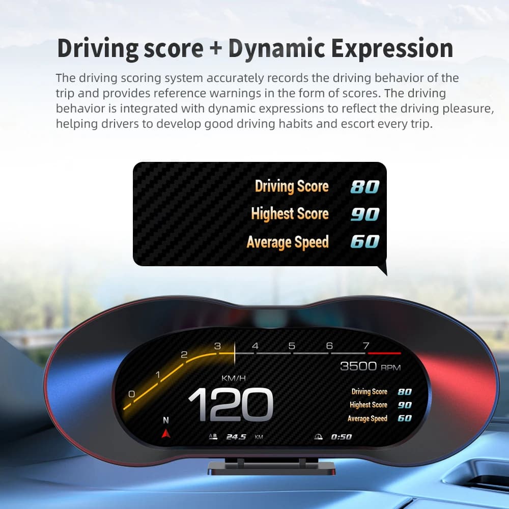 P5 Display LCD per auto OBD da 6,2 pollici HUD GPS Tachimetro digitale Cruscotto Doppio sistema intelligente Head Up Display EOBD Proiettore per auto Allarme