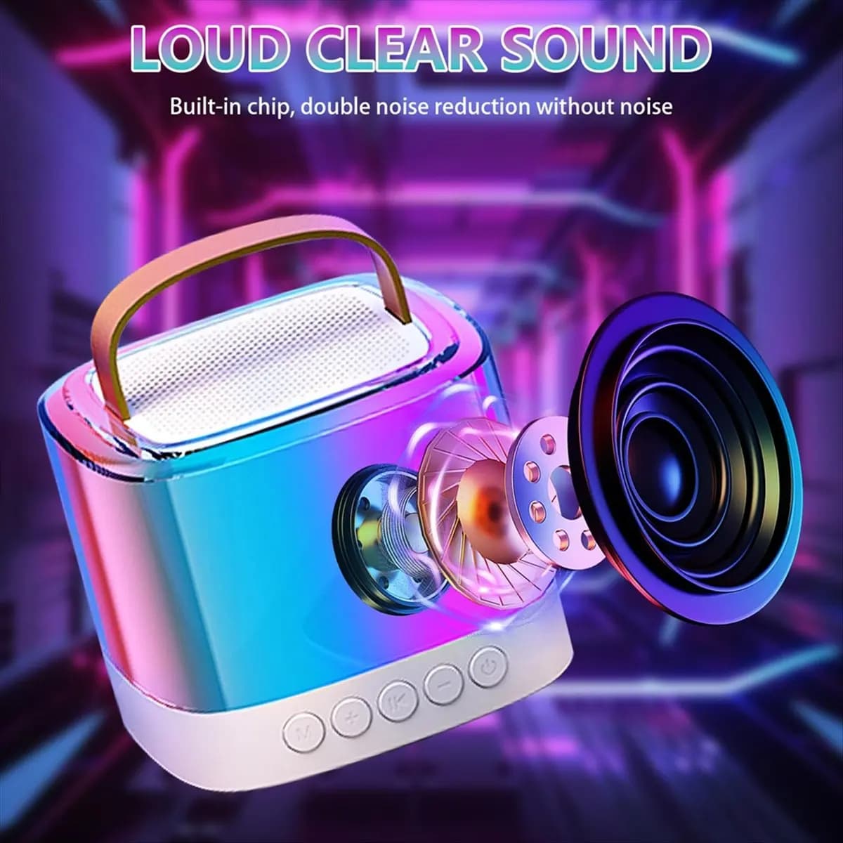 AA86 Macchina per Karaoke Portatile per Adulti e Bambini con 2 Microfoni Wireless Bluetooth, per Feste con Maniglia per il Trasporto, Supporto AUX