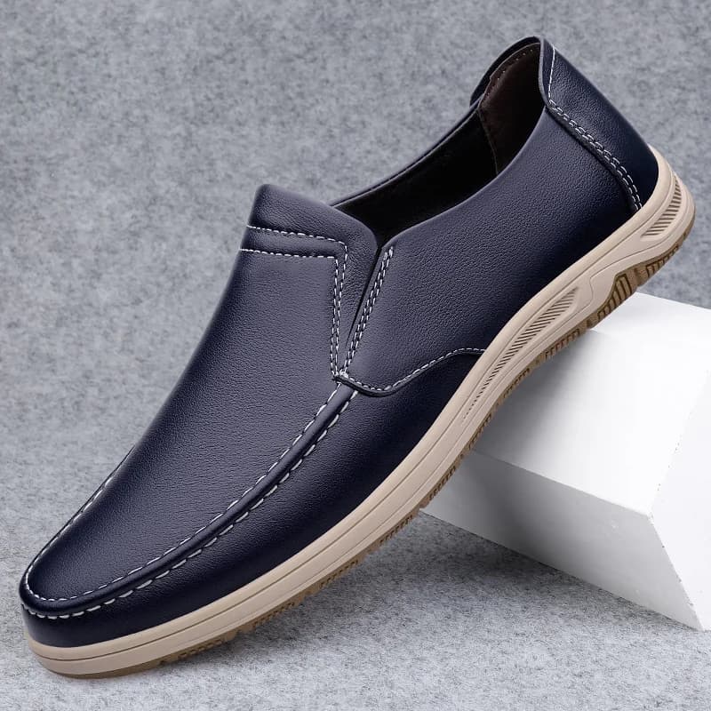 Fashion Brand's Blue Men's Genuine Leather Casual Shoes Anti Slip Interview Commuting Work Shoes Outdoor Wear-resistant Loafer
