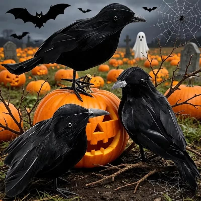 1PC Black Crow Halloween Decoration Realistic Flocked Feather Animal Prop for Home Garden Horror Party Display