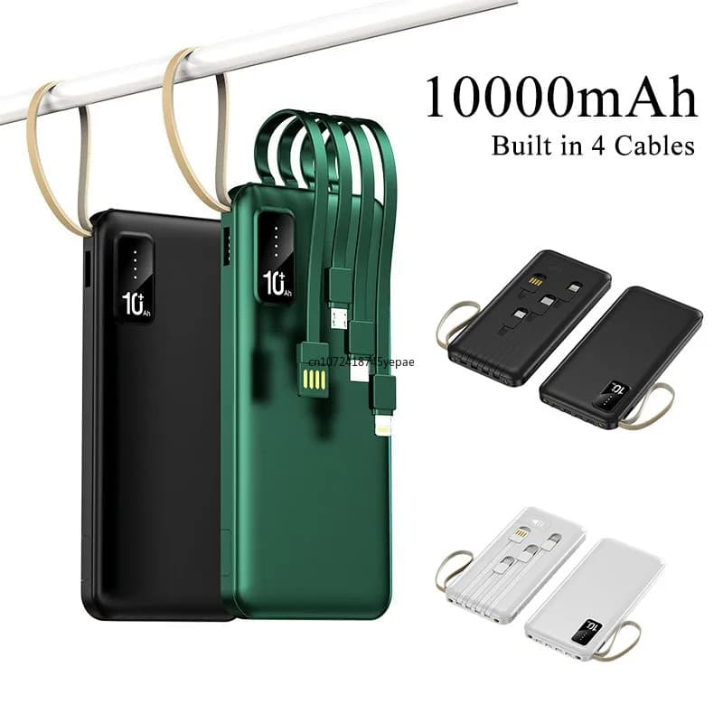 Power Bank 10000mAh Cavi incorporati Caricatore portatile Batteria esterna per telefono cellulare Carica rapida Powerbank per iPhone 15 14 Xiaomi