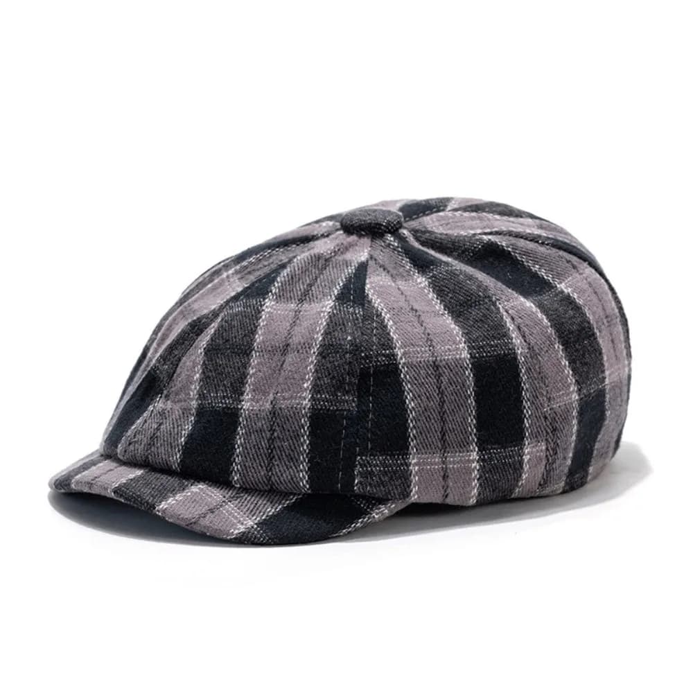 Nuovo Berretto da Pittore in Cotone, Comodo Cappello a Visiera Piatta con Stampa a Quadri, Fodera Calda, Motivo a Righe, Berretto Ottagonale Casual