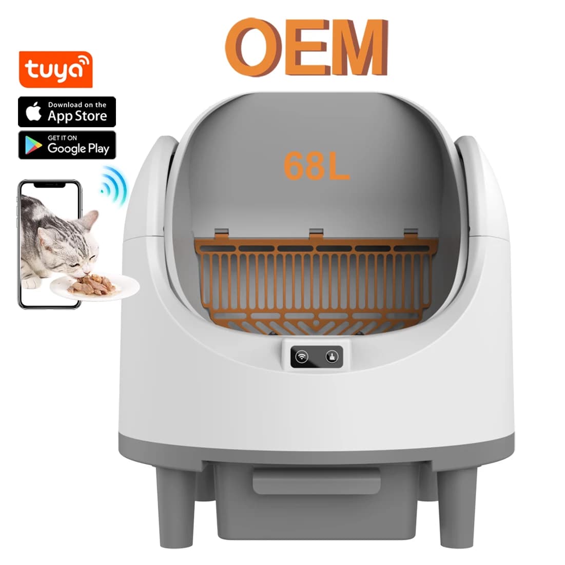 Controllo APP senza odori Super automatico con sensori di sicurezza Autopulizia rapida Lettiera per gatti intelligente con parte superiore aperta grande per gatti multipli