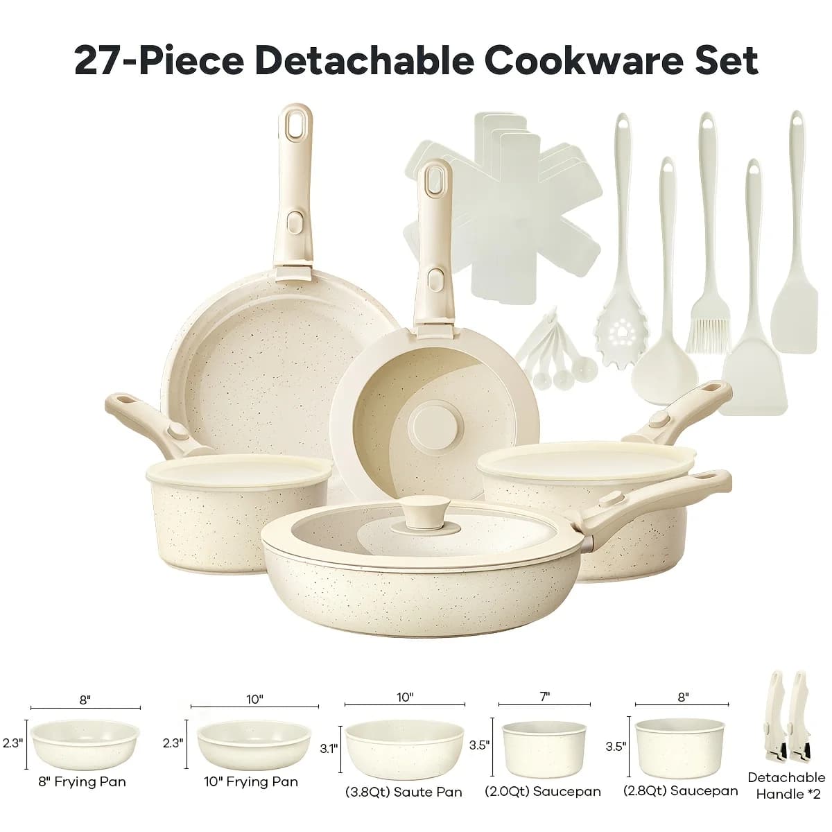 Set di pentole antiaderenti da 23/27 pezzi, pentole, set di pentole non tossiche per induzione, pentole e padelle con manici rimovibili, set da cucina, O