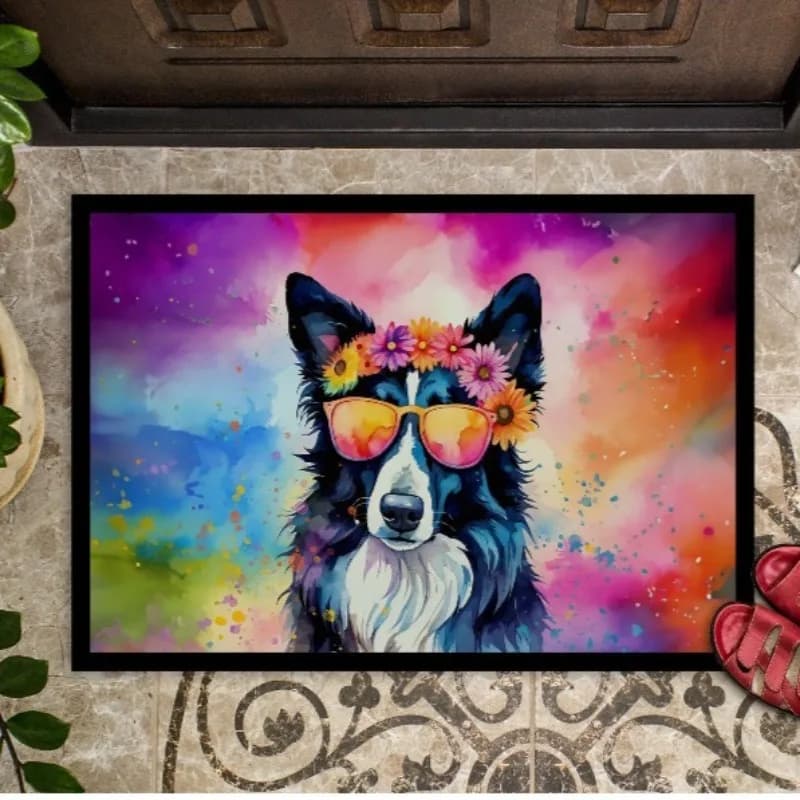 Zerbino Border Collie Hippie Dawg 24x36 Low-slip washable carpet for indoor and outdoor entrance