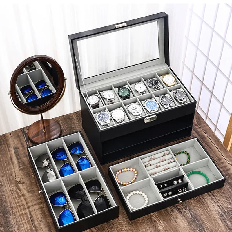 Watch Drawer Organizer Box for Jewelry Luxury Leather Storage Case Top Men & Women's Watch Jewelry Bracket Display Box Gifts