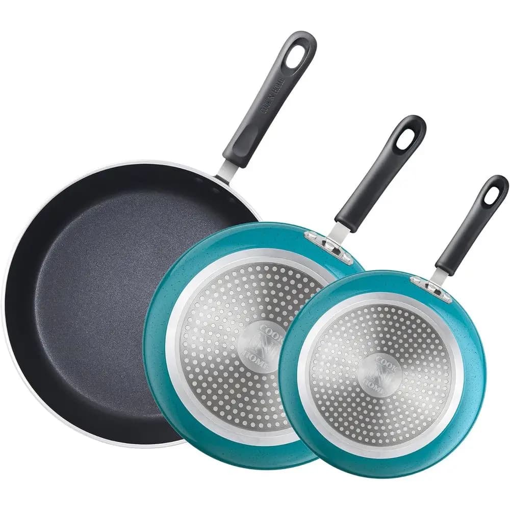 Set of 3 Non-stick pans, 8, 9.5, 11 Induction compatible, Turquoise