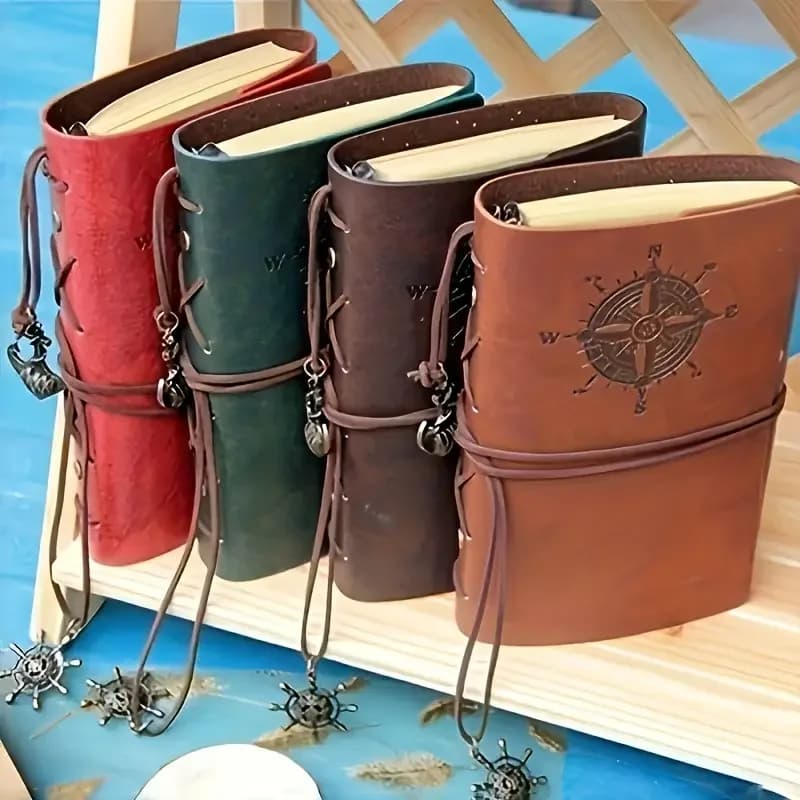 Retro Spiral Notebook, Vintage Notepad with Pirate Anchors, PU Leather Notebook, Refillable Stationery, Gift, Traveler's Journal