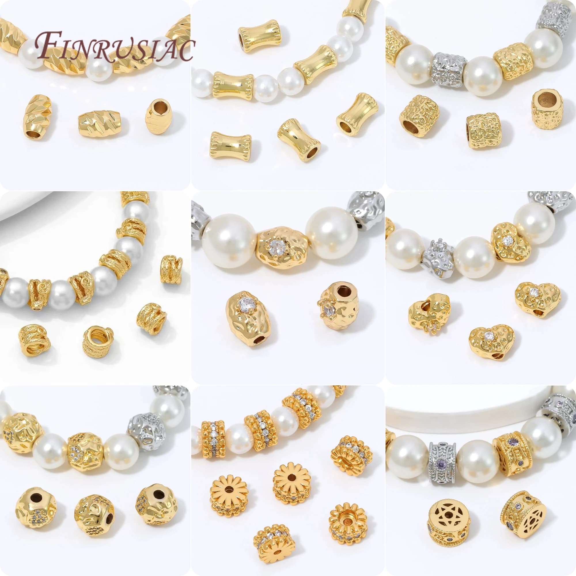 18K Gold Plated Spacer Beads Zircon Beads Brass Loose Beads For Bracelet Necklace DIY Jewelry Findings,Charm Jewelry Components