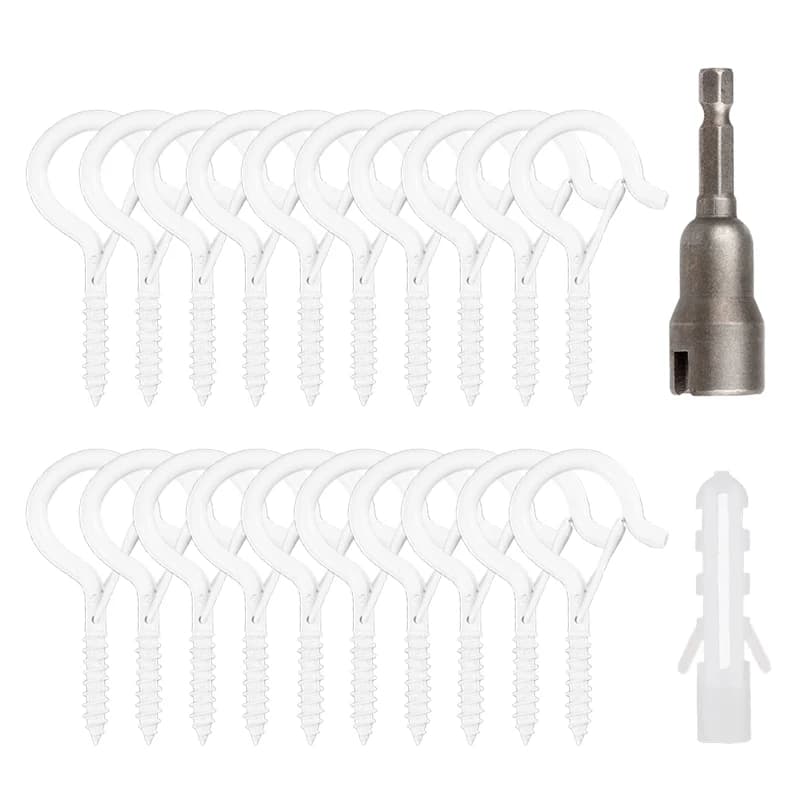 12/20 pezzi Q ganci appendiabiti con fibbia di sicurezza ganci a vite bianchi per appendere corde da soffitto ganci piante luci da patio