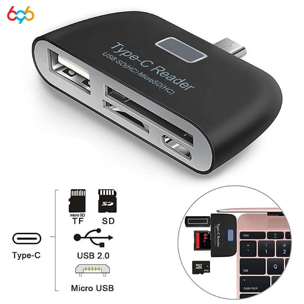Card Reader Smart 4 In 1 Laptop PC Durable Phone TF Micro SD With Micro USB Charge Port USB 3.1 Universal Type C Adapter OTG