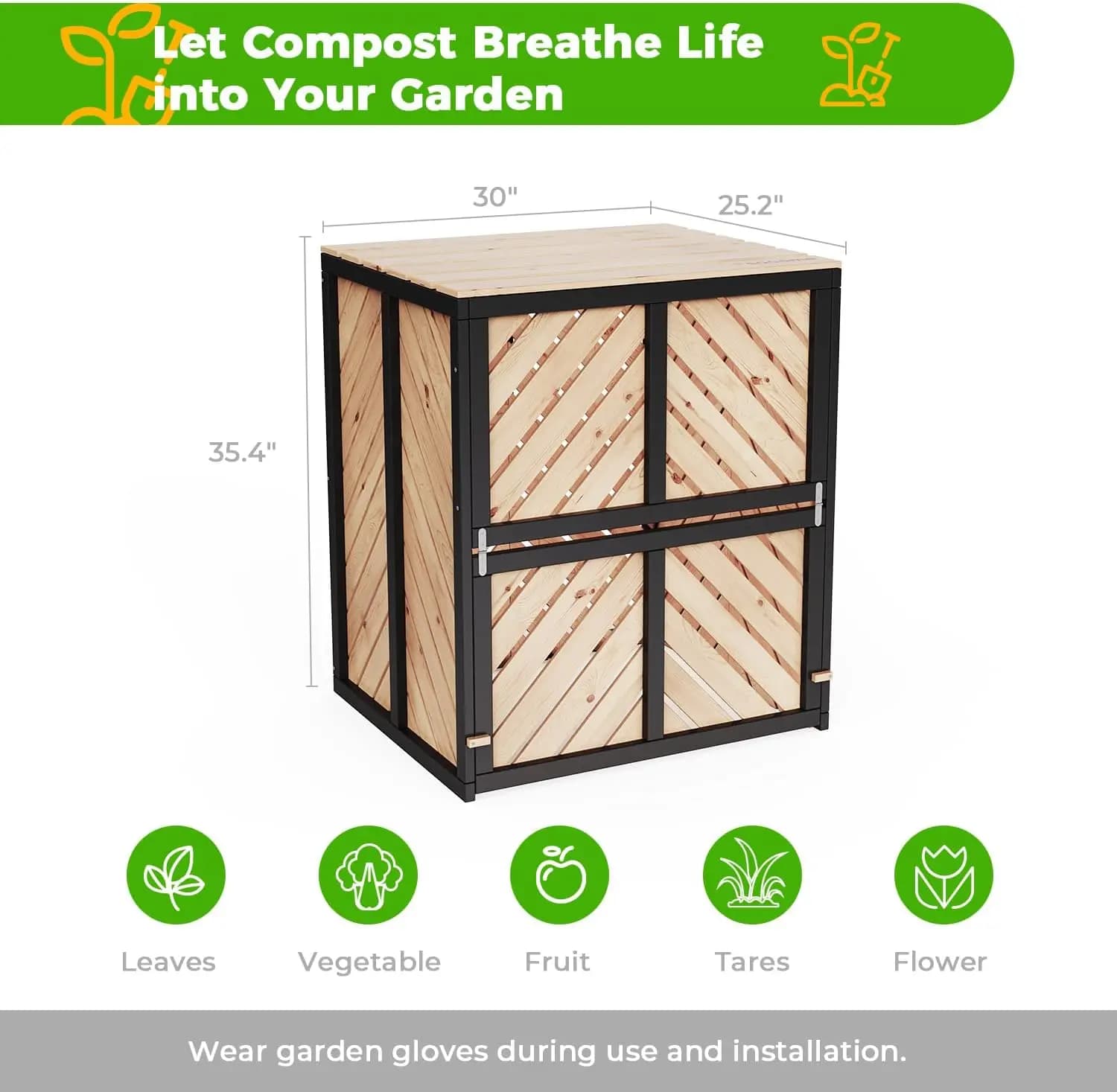 115 Gallon Solid Wood Composter, Outdoor Compost Bin with Pull-Out Door and Flip-Top Lid, Heavy Duty Composting Bin for Outside