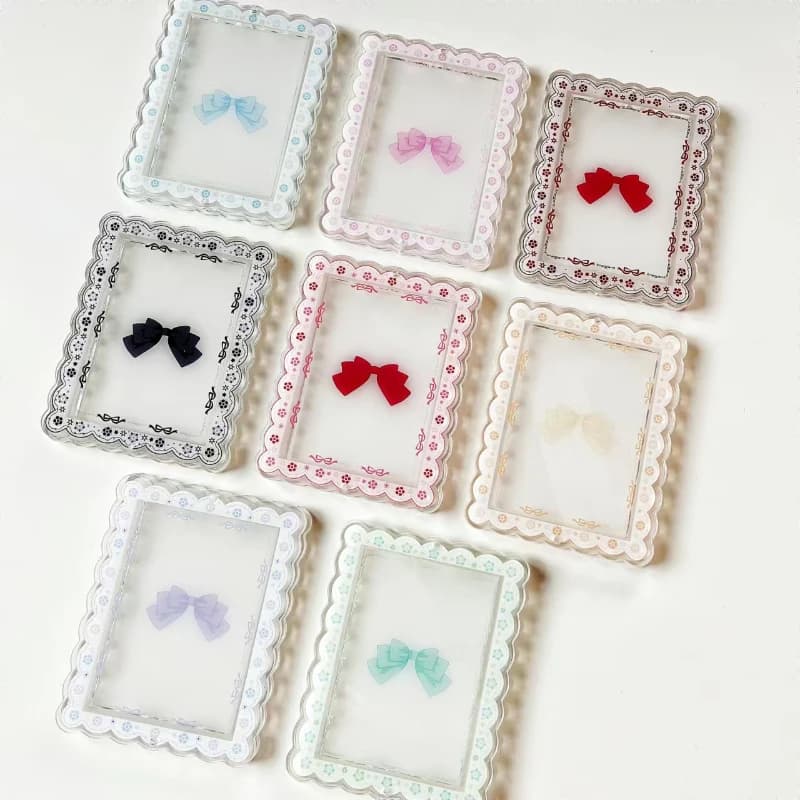 Kawaii Lace Card Photo Frame Cute Bowknot Acrylic Stand 3 Inch Anime Photocard Holder Kpop Picture Frame for Girls Room Decor