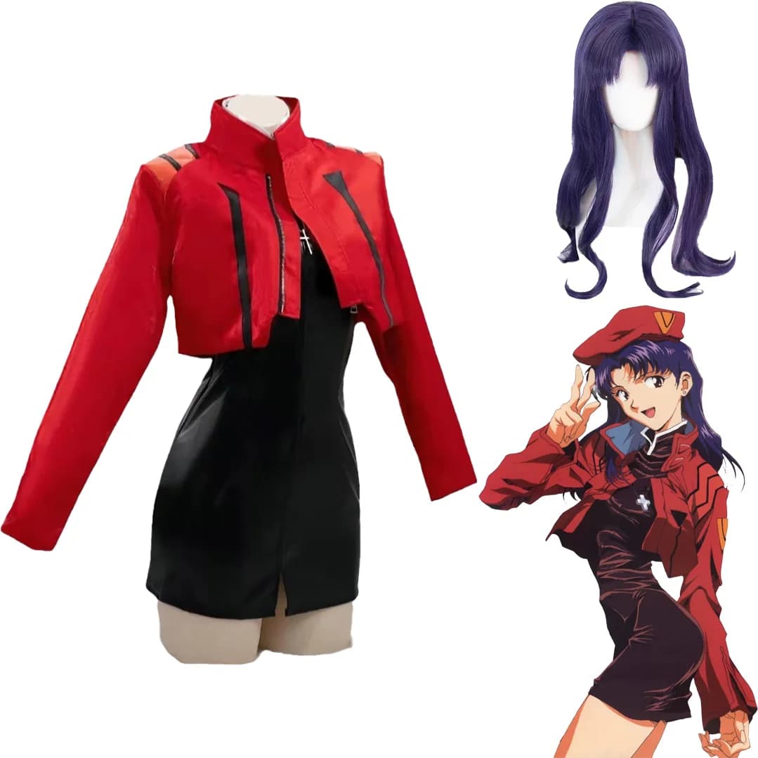 Katsuragi Misato Cosplay Costume Anime EVA Katsuragi Misato Cosplay Red Jacket Dress Uniform Halloween Party Costume For Women