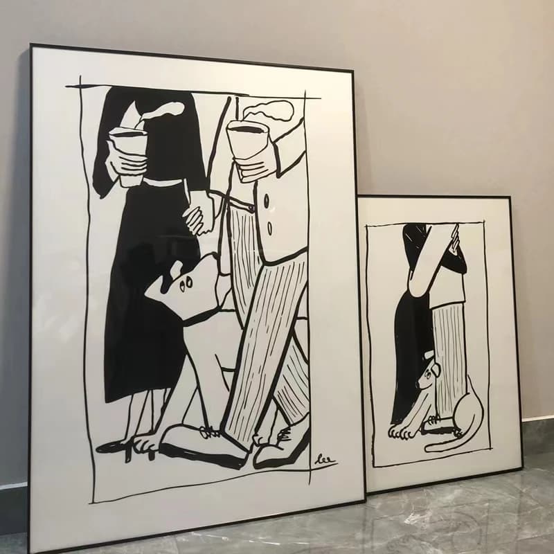 Moderno coreano nero bianco mio amante e cane buona vita arte della parete tela pittura poster immagine per soggiorno decorazioni per la casa