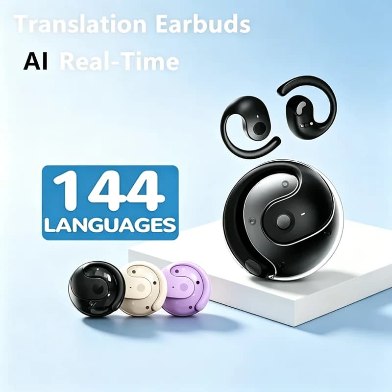 Translation Earbuds - 144 Languages & Accents, Real-Time Wireless Headphones with Type-C Charging Case, Ideal for Travel