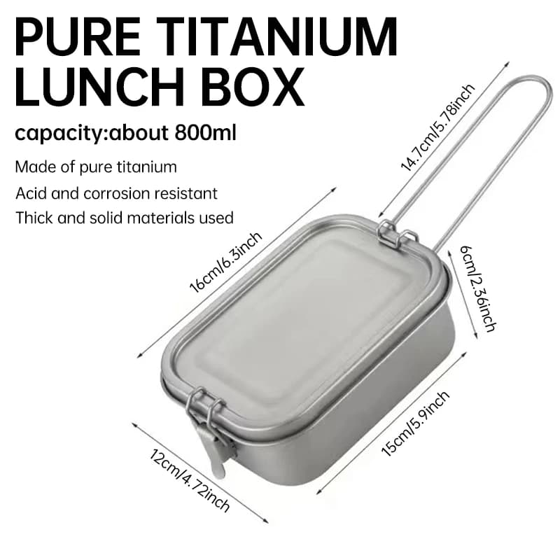 Contenitore per Alimenti in Titanio Puro da 800ml, Ermetico e Antiperdita, con Manico Pieghevole Portatile per Campeggio, Escursionismo e Picnic