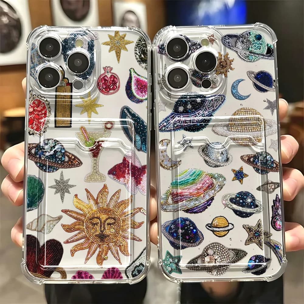 Abstract Sun Seascape Card Hold Phone Case For Xiaomi 13 12 12T 11 Lite Poco M5 M4 X5 X4 X3 Pro NFC 4G 5G Anti-fall Clear Cover
