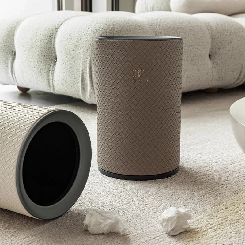 Premium Leather Trash Can Luxury Designer Waste Bin for Living Room High-end Garbage Containers with Built-in Office Trash Bin