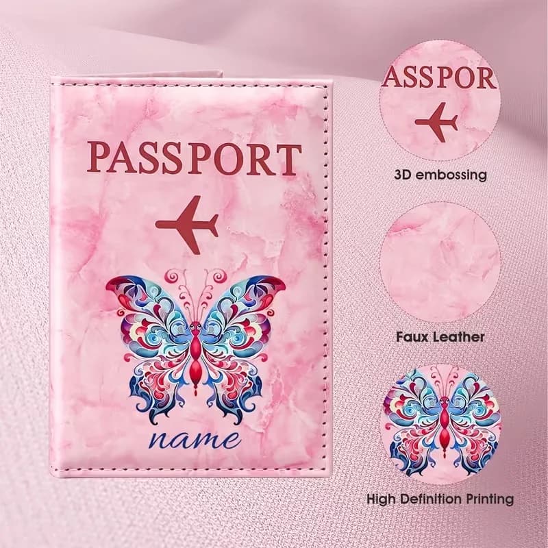 Personalized Name Passport Holder with Custom Text & Name Plate - PU Suitable for Travel, for English Names & Text, Wedding Gift