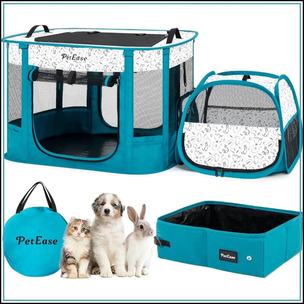 Portable Cat Playpen with Litter Box, Cat Enclosure for Camping, Recovery Tent After Surgery, Foldable Indoor Outdoor Pet Tent for Cats Rabbits Puppies
