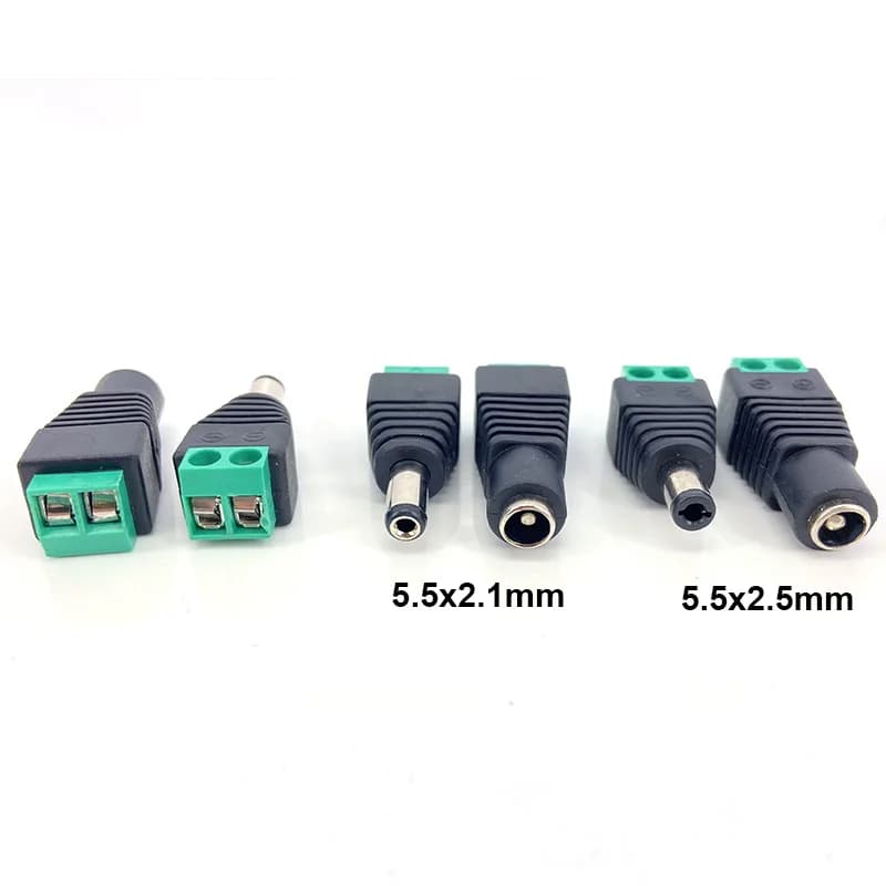 5.5mm x 2.1mm 5.5x2.5mm DC Femmina Maschio Connettore Spina di Alimentazione Adattatore terminale del cavo per 5050 3528 LED Strip CCTV telecamera L1