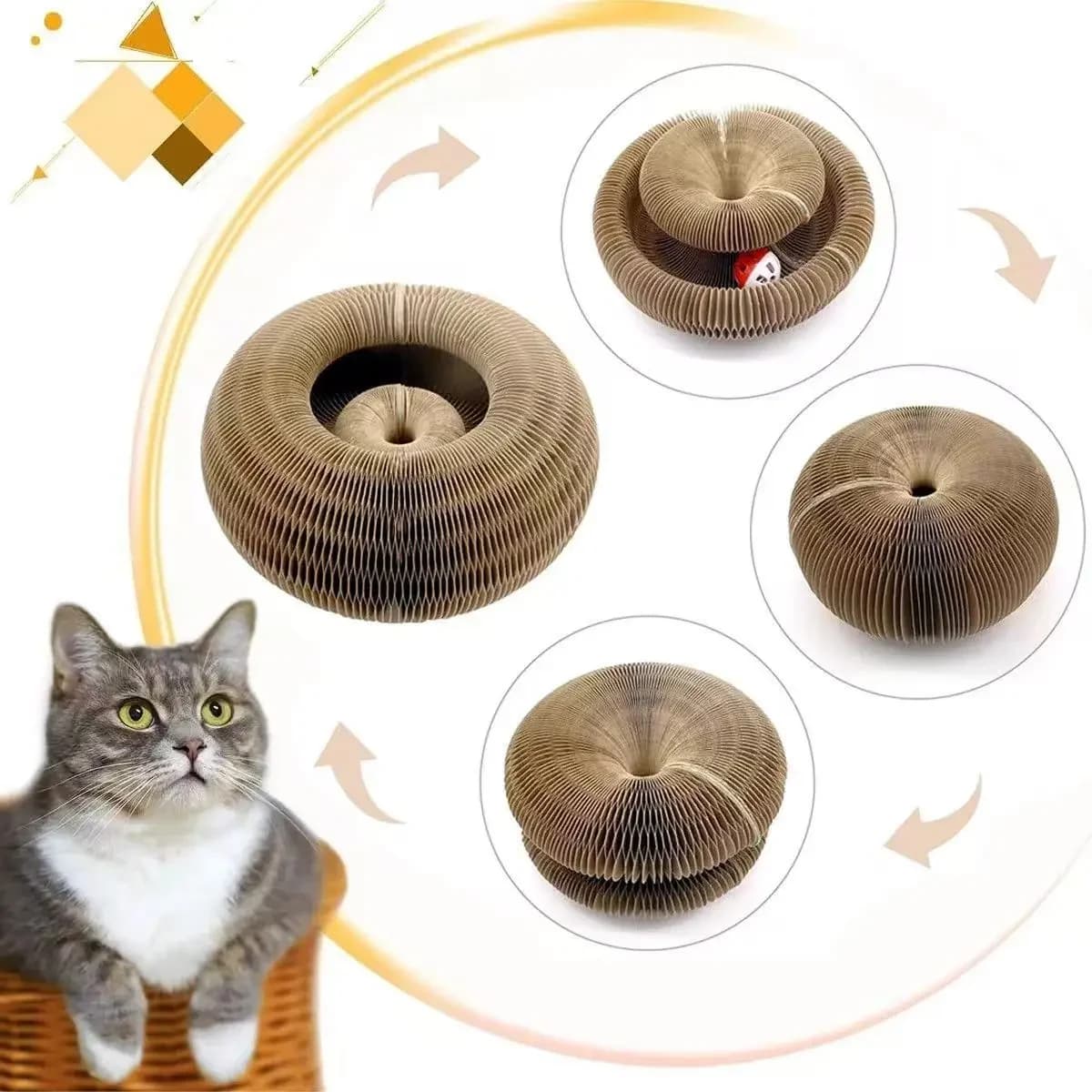 Organo magico Tiragraffi per gatti Giocattolo interattivo per gatti con palla Scalabile Rotondo Ondulato Tiragraffi per gatti Giocattolo Gattino Gioco Forniture