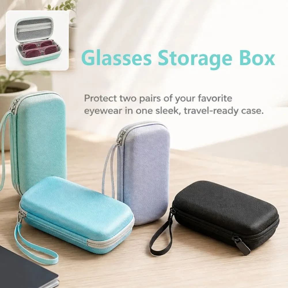 2-Grid Glasses Storage Box EVA Hard Shell EVA Sunglasses Box Portable Large Capacity Sunglasses Storage Box Sunglasses Organizer