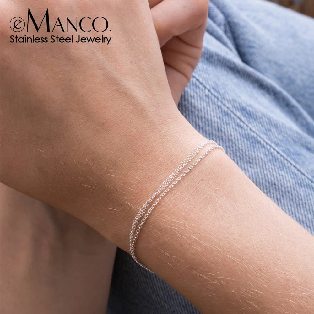 Bracciale a catena con perline semplici di nuova moda, braccialetto a catena a maglie sottili multistrato per gioielli a catena in acciaio inossidabile da donna