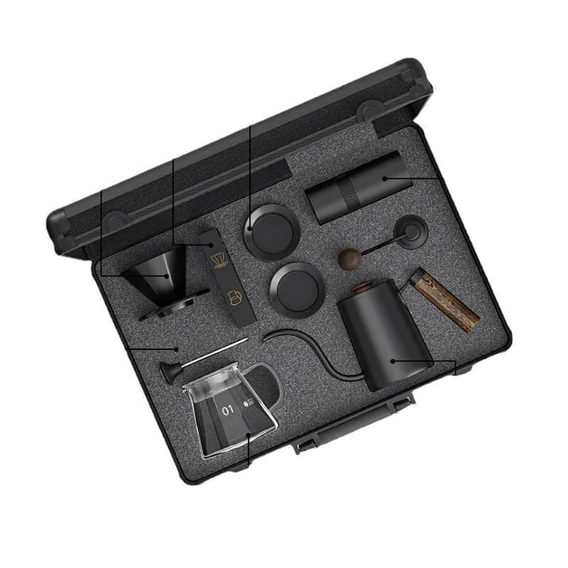 Suitcase, hand-brewed coffee pot, filter cup set, outdoor hand-brewed pot, bean grinder, coffee cup gift box, full set.
