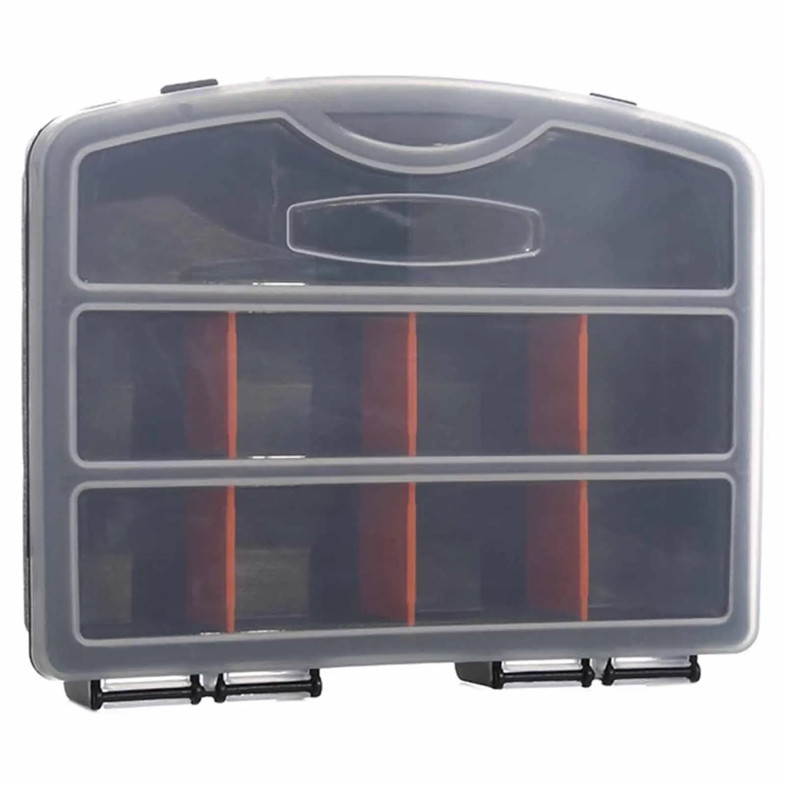 Fishing tool case with multiple compartments, transparent cover, robust