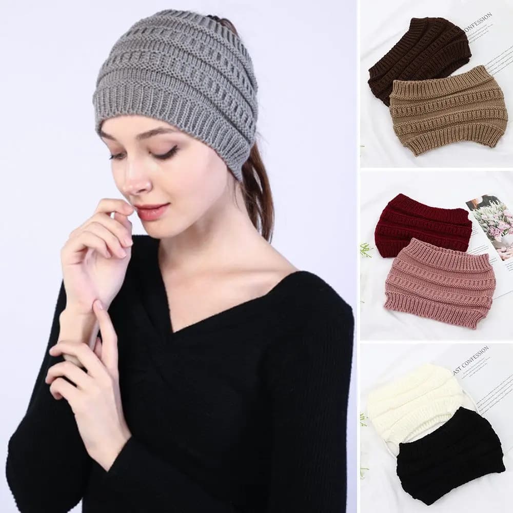 1 pcs knit tail band beanie hat winter warm ear woman wide turban accessories for hair band girl headdress