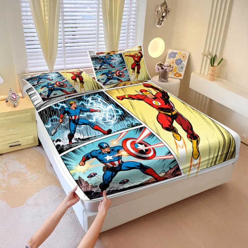 Set di Lenzuola con Angoli Elasticizzati Marvel Avengers, Stampa Supereroi per Uso Quotidiano nella Camera da Letto dei Ragazzi