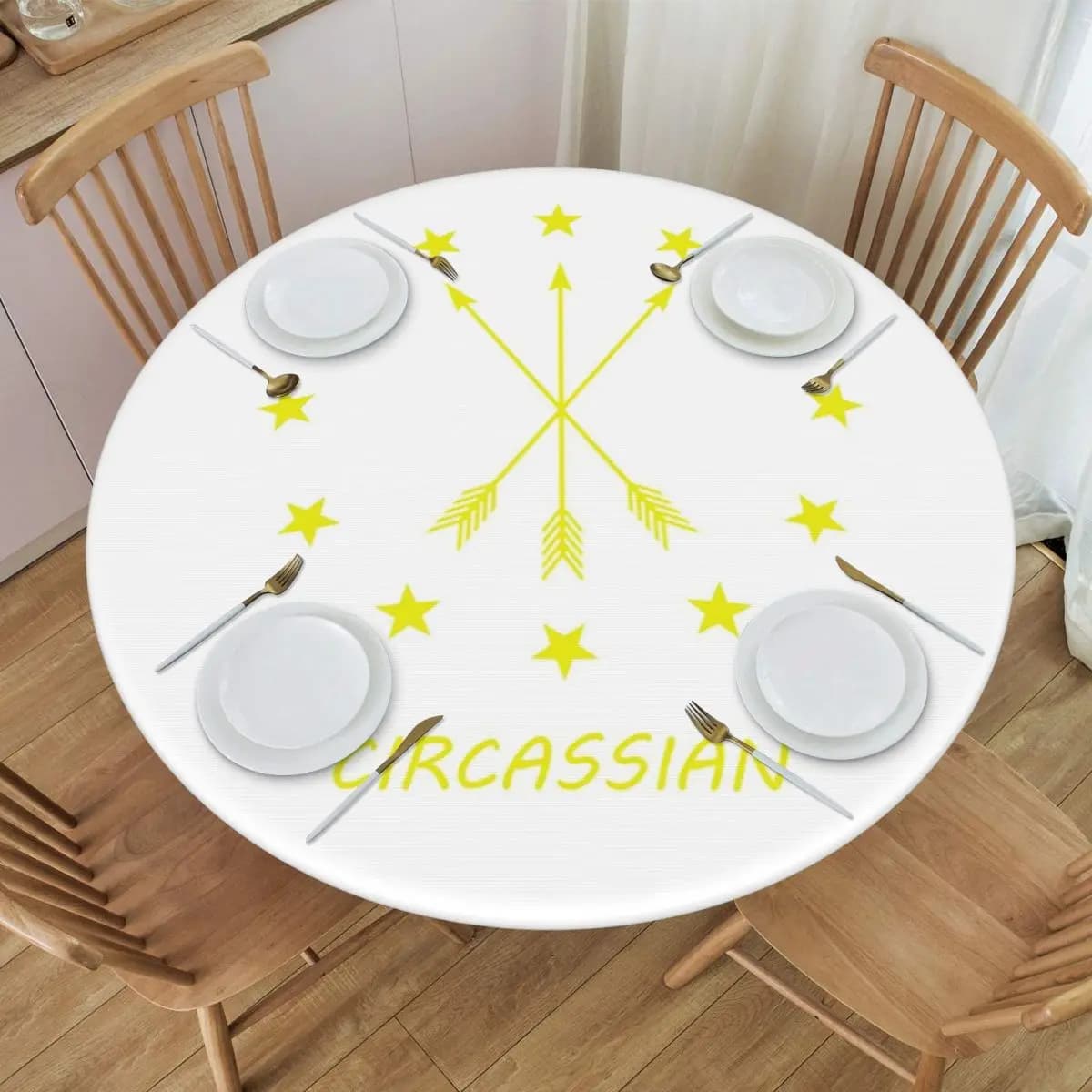 Tovaglia Rotonda Impermeabile con 12 Stelle e 3 Frecce, Bandiera dell'Adygea, Antimacchia per Cucina, Eventi e Copertura Tavolo da Pranzo