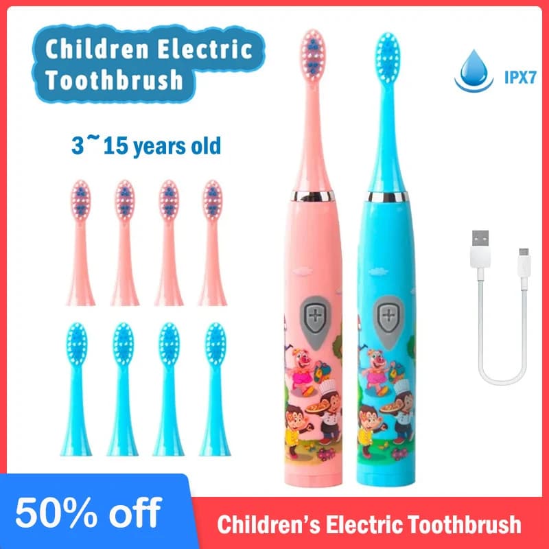 Children's Sonic Electric Toothbrush USB Colorful Rechargeable Children's IPX7 Automatic Waterproof With Spare Heads