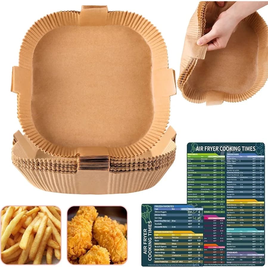 Friggitrice ad aria Fodera di carta usa e getta Inserto per pergamena quadrato Foglio antiaderente per uso alimentare per cestello per friggitrice Aifryer Teglia da forno resistente all'olio