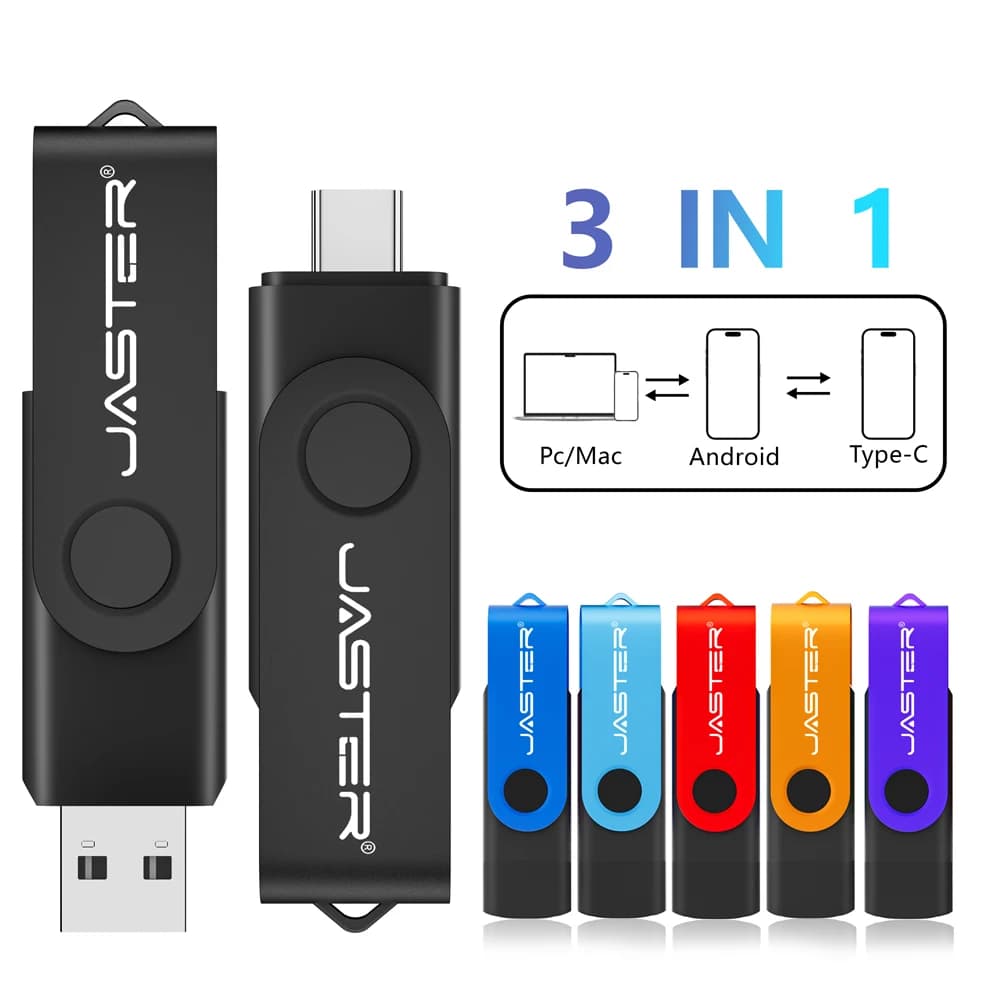 JASTER Chiavetta USB nera 128 GB TYPE-C Pen Drive 64 GB Chiavetta di memoria viola Chiavetta USB-C da 32 GB Chiavetta USB arancione da 16 GB 8 GB 4 GB