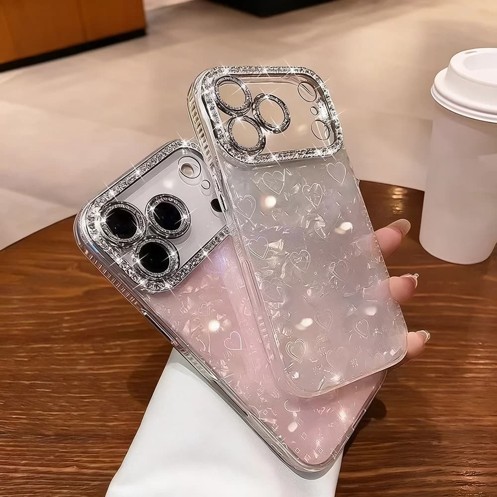 Custodia per telefono Love modello Shell per iPhone 17 Pro Max 16 15 11 13 14 Plus 12 Air Bling Bling Glitter Cover protettiva