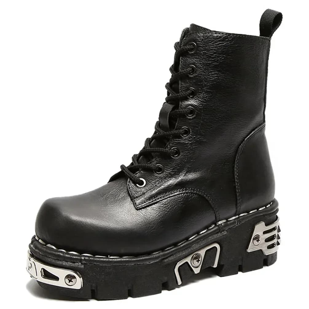 New Fashion Punk Men's Genuine Leather Motorcycle Boots Platform Western Cowboy Warm Mid-Calf Tactical Combat Boots 47