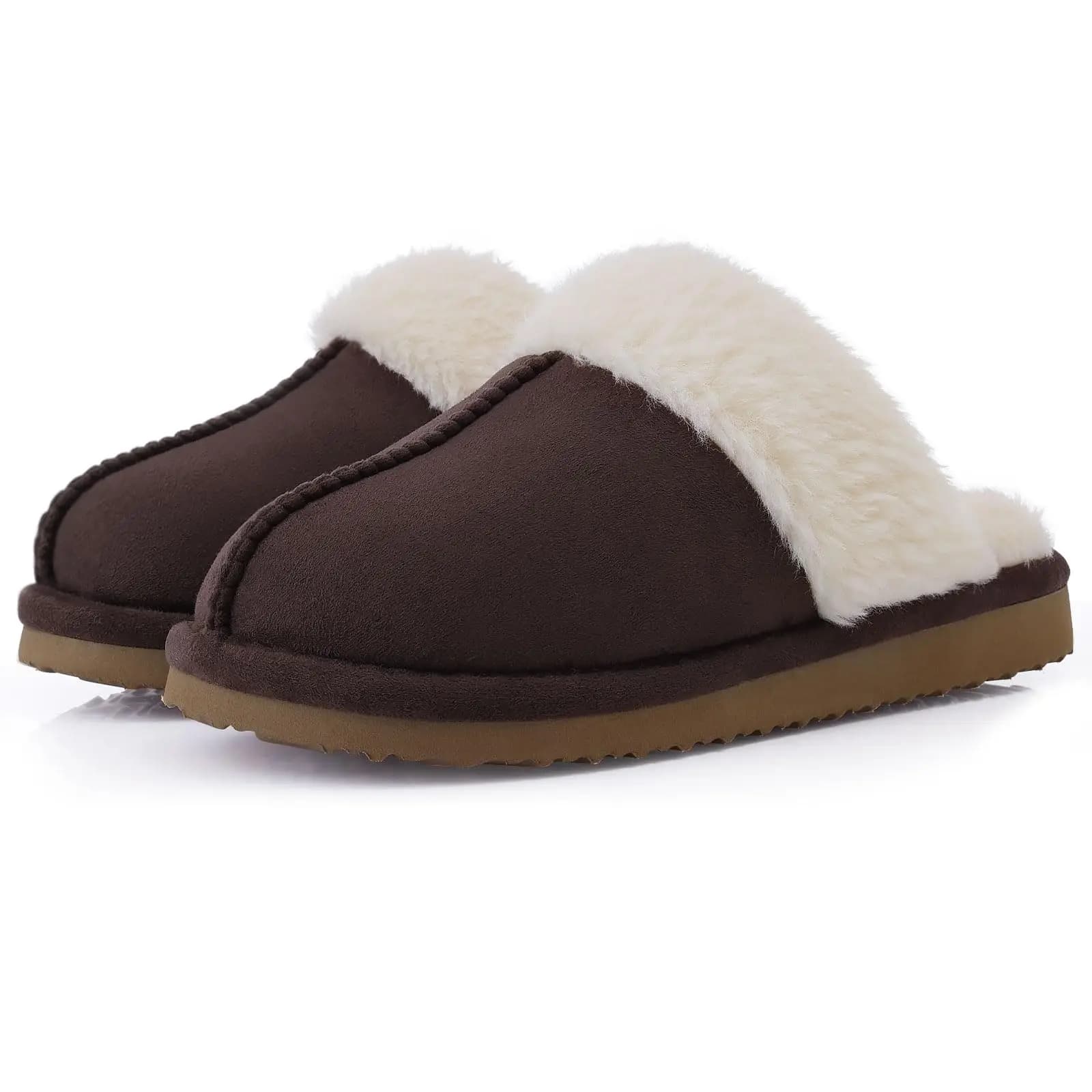 Litfun Winter Fuzzy Women's Slippers Memory Foam House Shoes Plush Lining Indoor Slides Outdoor Non-slip Furry Cotton Slippers