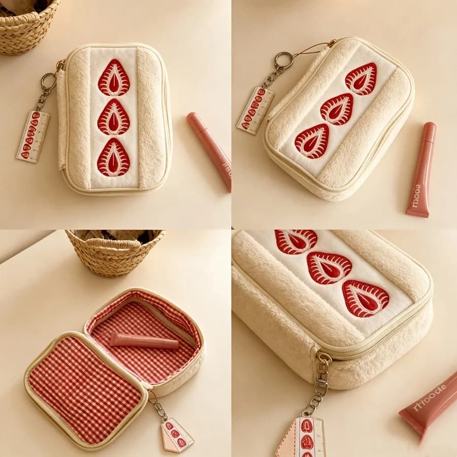 This Strawberry Sandwich Plush Pencil Case Is a Sweet And Cute Women'S Small Item Pouch, Ideal for Storing Pens, Makeup Brushes