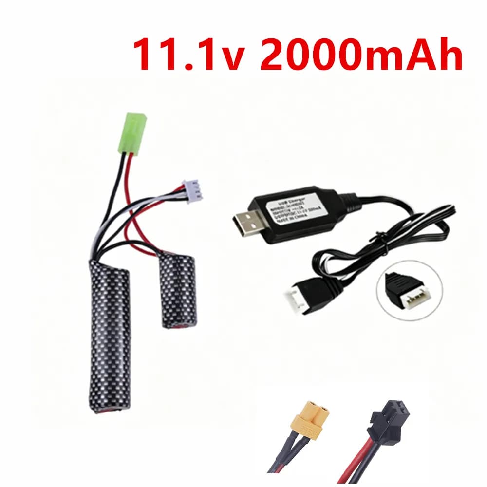 11.1V 2000mAh Rechargeable LiPO Battery for Electric water Gel Ball Blaster Toys Pistol RC Parts Accessories 25C 18350 Batteries