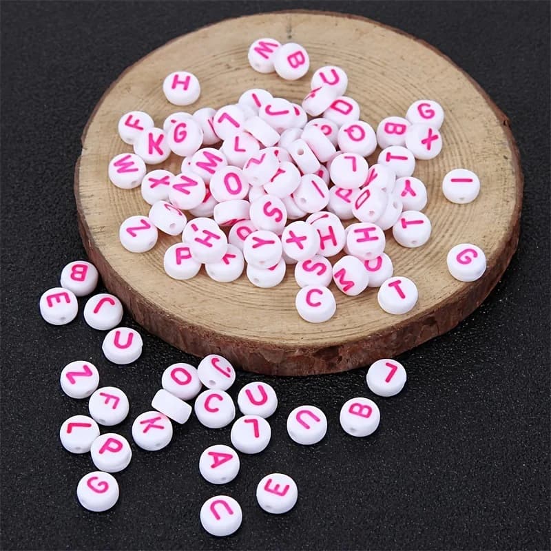 Perline piatte rotonde rosa da 4x7 mm della serie Pink, ideali per braccialetti, collane, accessori di abbigliamento e fai da te.