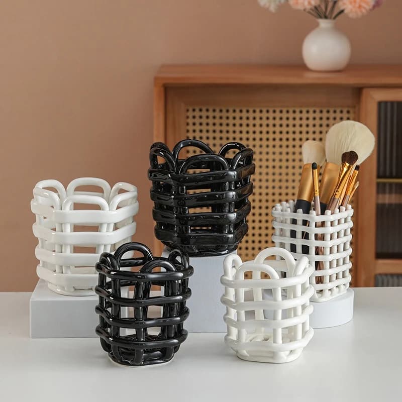 Porta spazzolino da denti in ceramica nordica Portapenne multiuso per pennelli da trucco Portaoggetti per spazzolino da bagno per la casa