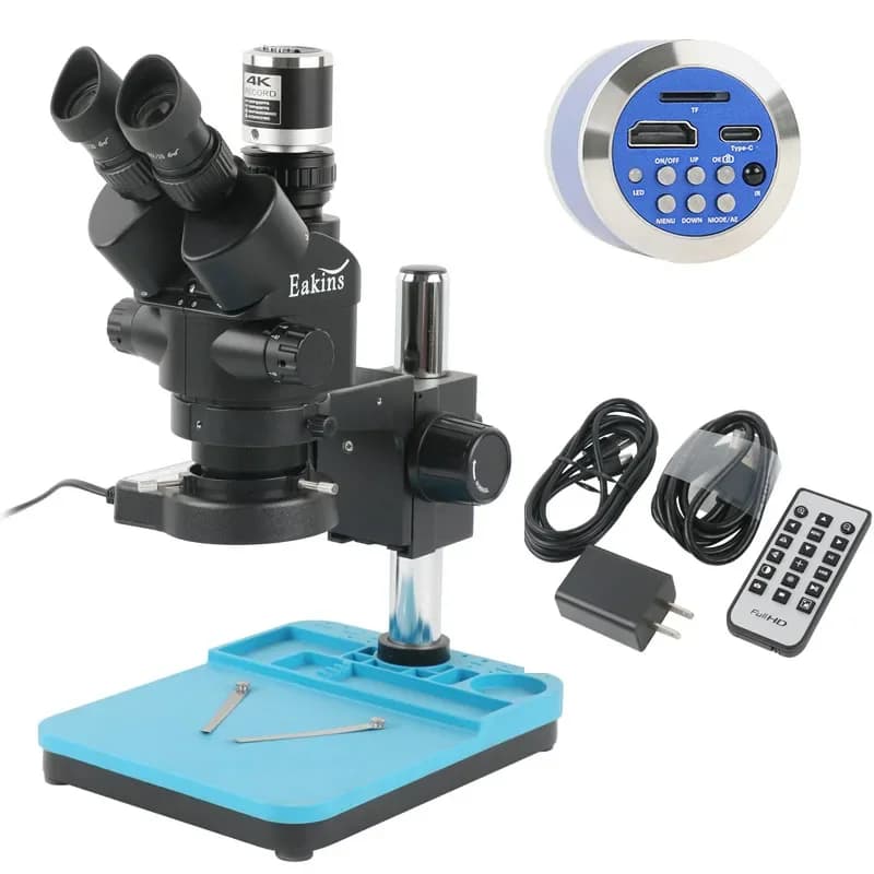 6.3X-45X Trinocular Microscope with Continuous Zoom Industrial Microscope 4K HDMI TYPE-C PC 56 Luminous Phone Welding Ring
