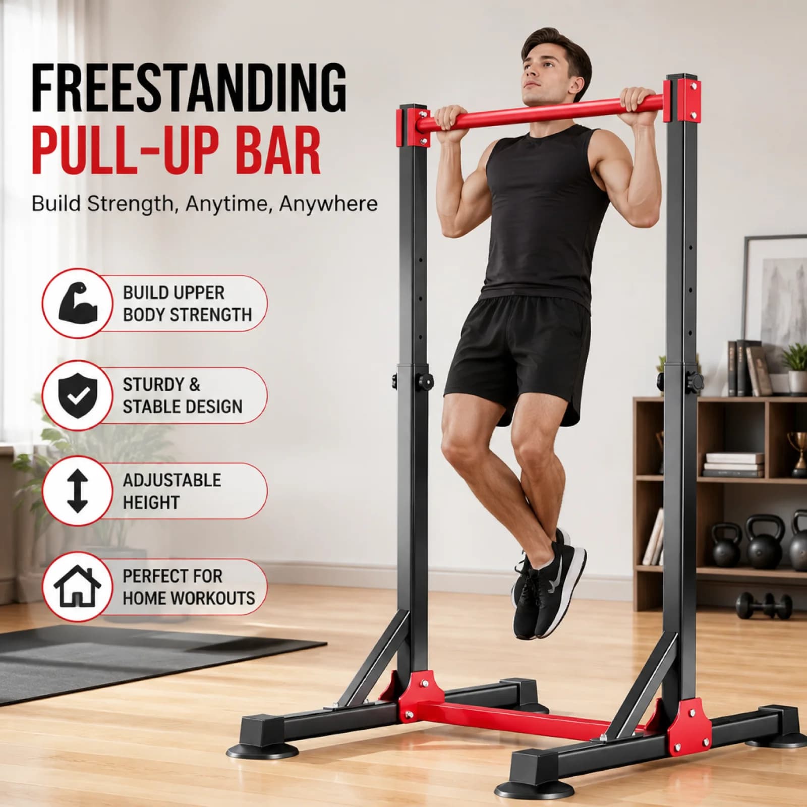 Freestanding Pull-up Bar Steel Frame Freestanding Pull up Bar Anti-Slip Fitness Equipment for Home Exercise