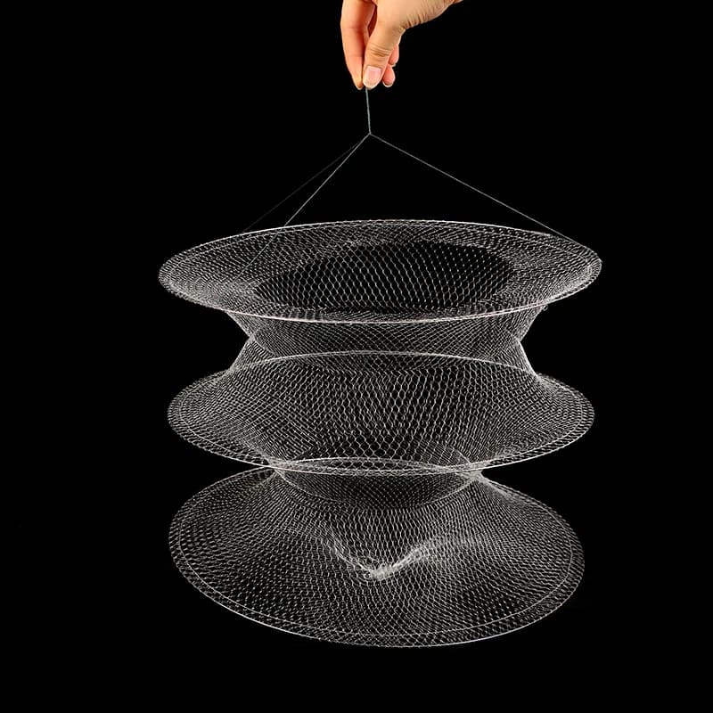 Rete da pesca portatile a 2 strati Gamberetti per pesci Gabbia a rete Rete da pesca Rete da pesca pieghevole Rete da pesca Diametro 32 cm