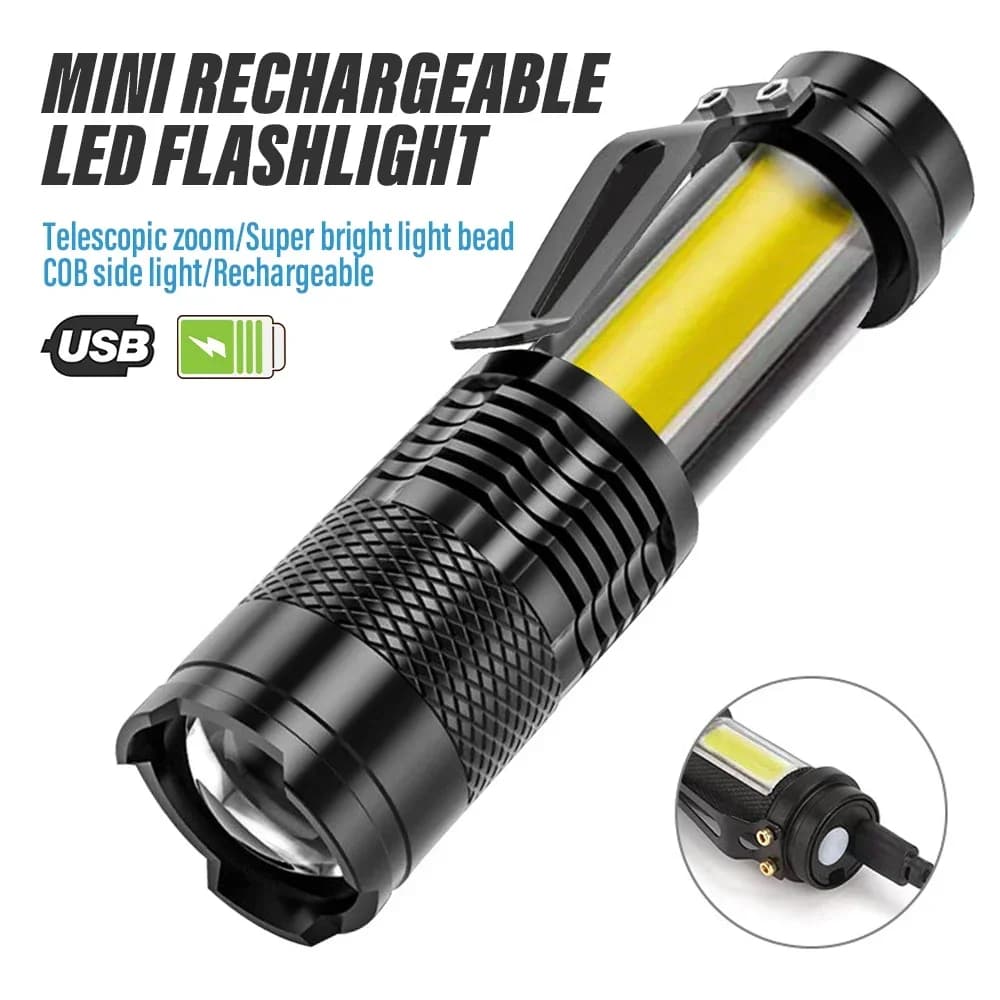 2000LM MINI Torce Batteria incorporata Ricarica USB LED Flash Light COB Zoomabile Torcia tattica impermeabile Lampadine Lanterna