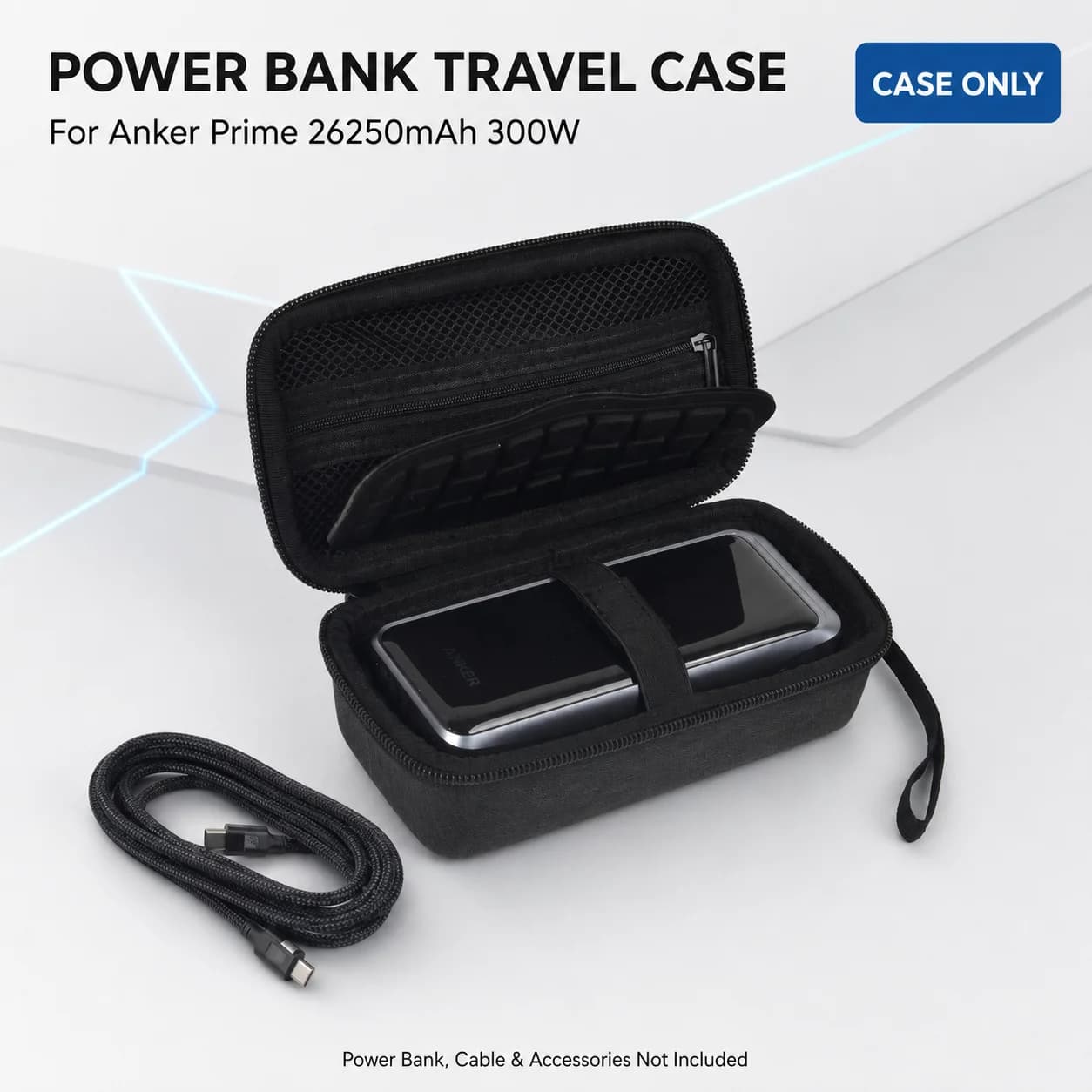 Rigid Travel Case for Anker Prime 26250mAh 300W Power Bank, Storage Organizer with Divider, Mesh Pocket & Wrist Strap, Case Only