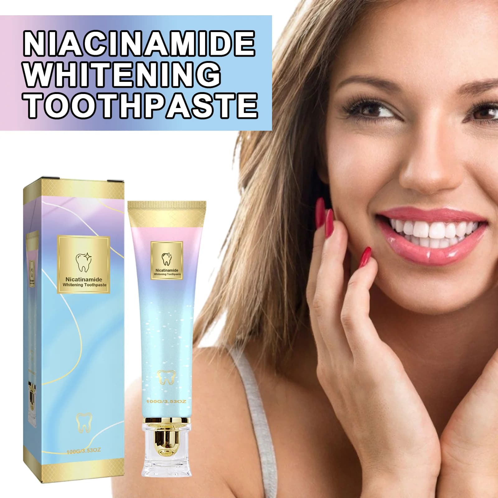 Dentifricio Sbiancante AMZ al Niacinamide, Rimuove le Macchie Dentali, Previene l'Alito Cattivo, Pulizia Orale Rinfrescante, Riduce la Placca